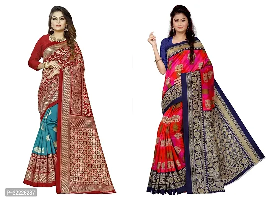 Beautiful Polycotton Printed Women Saree without Blouse piece-Pack Of 2