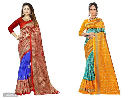 Beautiful Polycotton Printed Women Saree without Blouse piece-Pack Of 2-thumb0