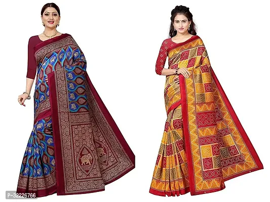 Beautiful Polycotton Printed Women Saree without Blouse piece-Pack Of 2-thumb0