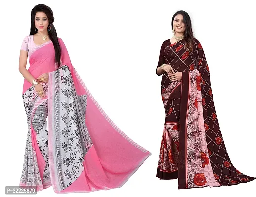 Beautiful Polycotton Printed Women Saree without Blouse piece-Pack Of 2