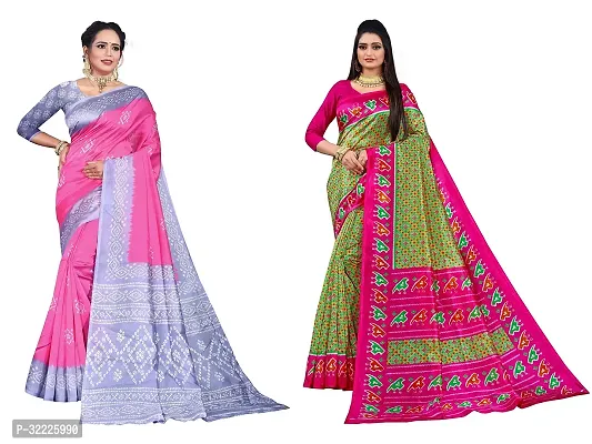 Beautiful Polycotton Printed Women Saree without Blouse piece-Pack Of 2