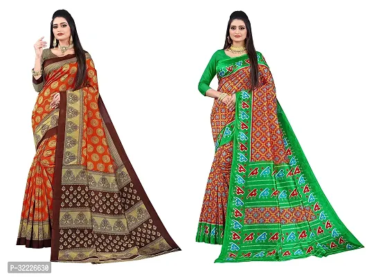 Beautiful Polycotton Printed Women Saree without Blouse piece-Pack Of 2-thumb0