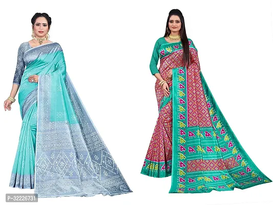 Beautiful Polycotton Printed Women Saree without Blouse piece-Pack Of 2