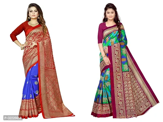 Beautiful Polycotton Printed Women Saree without Blouse piece-Pack Of 2