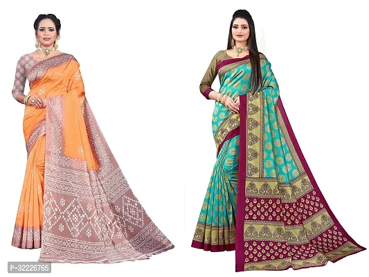 Beautiful Polycotton Printed Women Saree without Blouse piece-Pack Of 2-thumb0