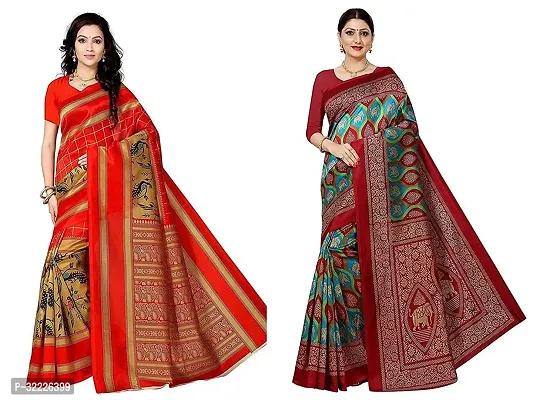 Beautiful Polycotton Printed Women Saree without Blouse piece-Pack Of 2-thumb0