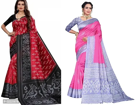 Beautiful Polycotton Printed Women Saree without Blouse piece-Pack Of 2-thumb0