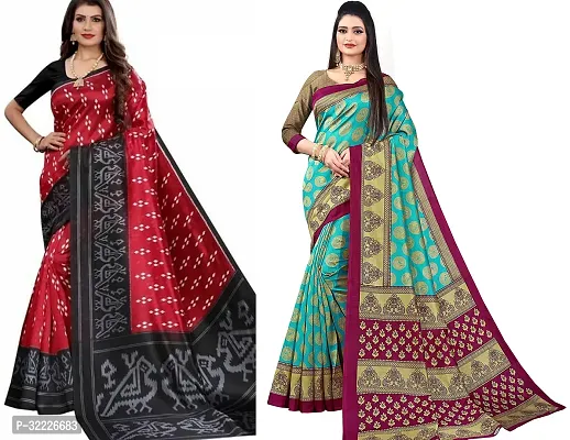 Beautiful Polycotton Printed Women Saree without Blouse piece-Pack Of 2-thumb0