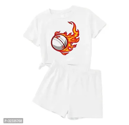 Stylish White Cotton Printed T-Shirts with Shorts For Kids