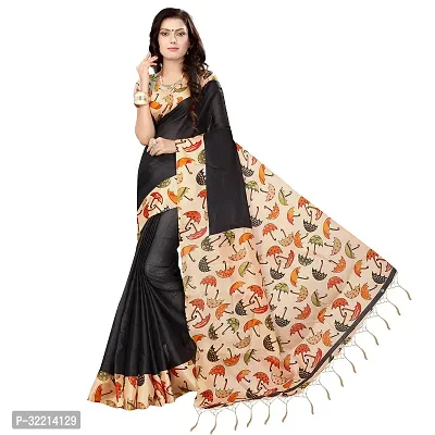 Elegant Black Polycotton Printed Saree For Women-thumb0