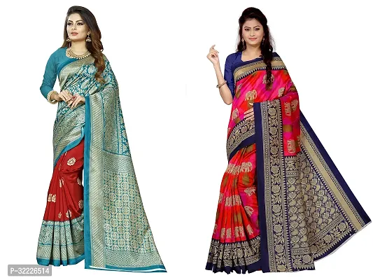 Beautiful Polycotton Printed Women Saree without Blouse piece-Pack Of 2