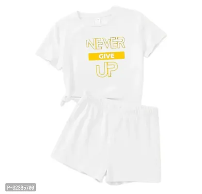 Stylish White Cotton Printed T-Shirts with Shorts For Kids