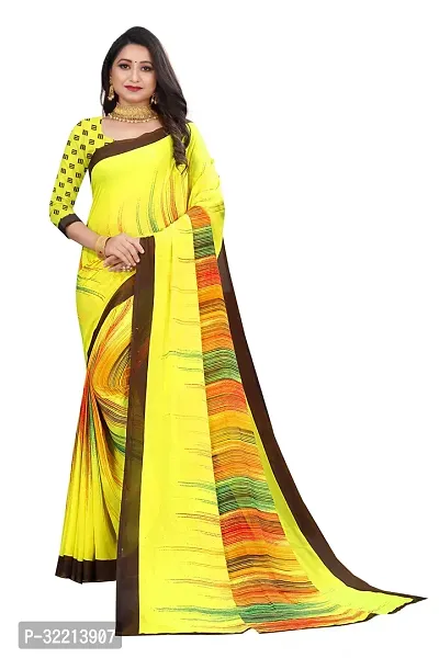 Elegant Yellow Polycotton Printed Saree For Women-thumb0