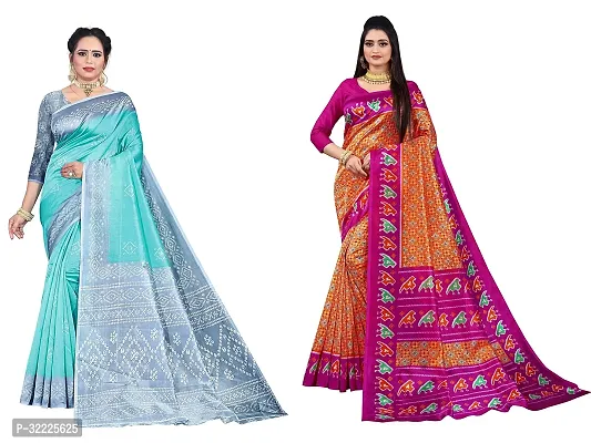 Beautiful Polycotton Printed Women Saree without Blouse piece-Pack Of 2