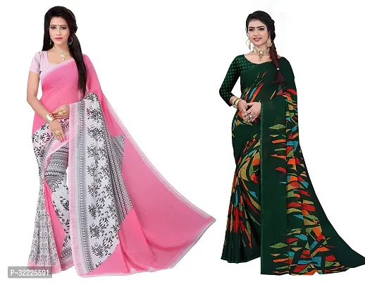 Beautiful Polycotton Printed Women Saree without Blouse piece-Pack Of 2