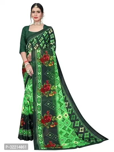 Elegant Green Polycotton Printed Saree For Women-thumb0