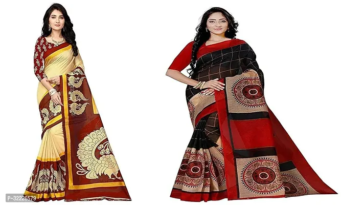 Beautiful Polycotton Printed Women Saree without Blouse piece-Pack Of 2-thumb0