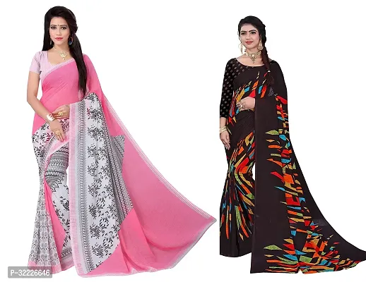 Beautiful Polycotton Printed Women Saree without Blouse piece-Pack Of 2