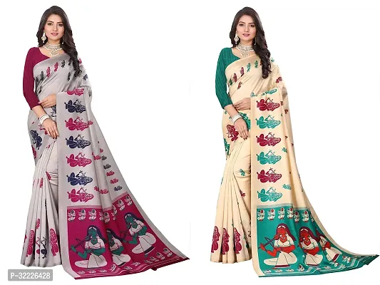 Beautiful Polycotton Printed Women Saree without Blouse piece-Pack Of 2-thumb0