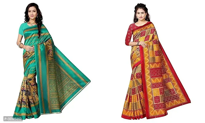 Beautiful Polycotton Printed Women Saree without Blouse piece-Pack Of 2