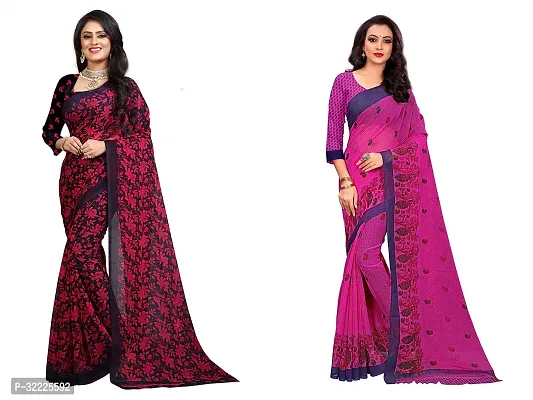 Beautiful Polycotton Printed Women Saree without Blouse piece-Pack Of 2-thumb0