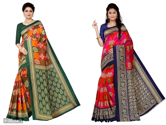 Beautiful Polycotton Printed Women Saree without Blouse piece-Pack Of 2