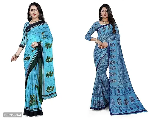 Beautiful Polycotton Printed Women Saree without Blouse piece-Pack Of 2