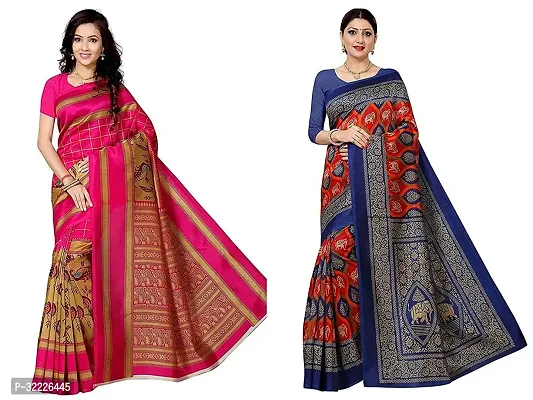 Beautiful Polycotton Printed Women Saree without Blouse piece-Pack Of 2