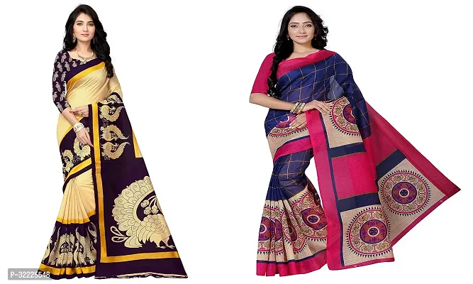 Beautiful Polycotton Printed Women Saree without Blouse piece-Pack Of 2