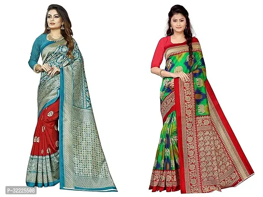 Beautiful Polycotton Printed Women Saree without Blouse piece-Pack Of 2