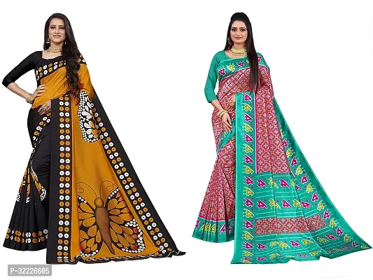 Beautiful Polycotton Printed Women Saree without Blouse piece-Pack Of 2