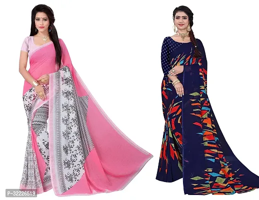 Beautiful Polycotton Printed Women Saree without Blouse piece-Pack Of 2-thumb0