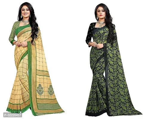 Beautiful Polycotton Printed Women Saree without Blouse piece-Pack Of 2-thumb0