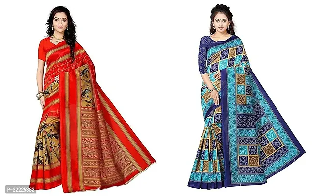 Beautiful Polycotton Printed Women Saree without Blouse piece-Pack Of 2