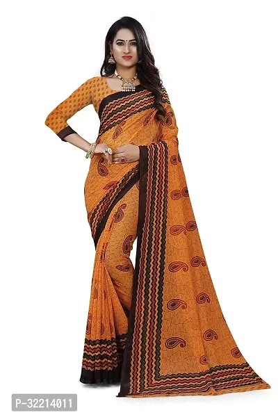 Elegant Orange Polycotton Printed Saree For Women-thumb0