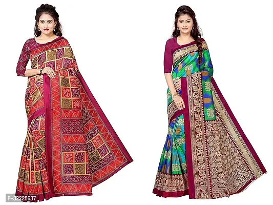 Beautiful Polycotton Printed Women Saree without Blouse piece-Pack Of 2