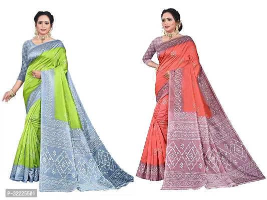 Beautiful Polycotton Printed Women Saree without Blouse piece-Pack Of 2