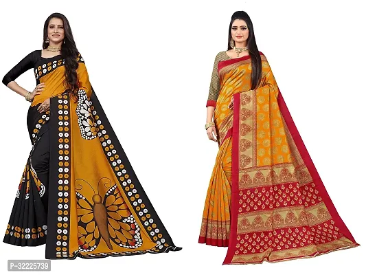 Beautiful Polycotton Printed Women Saree without Blouse piece-Pack Of 2-thumb0