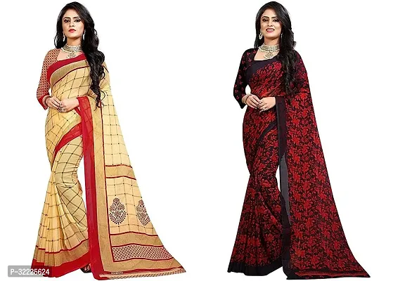 Beautiful Polycotton Printed Women Saree without Blouse piece-Pack Of 2-thumb0