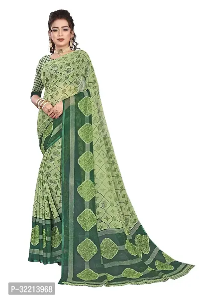 Elegant Green Polycotton Printed Saree For Women-thumb0