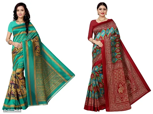 Beautiful Polycotton Printed Women Saree without Blouse piece-Pack Of 2