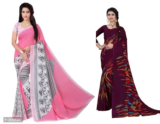 Beautiful Polycotton Printed Women Saree without Blouse piece-Pack Of 2-thumb0