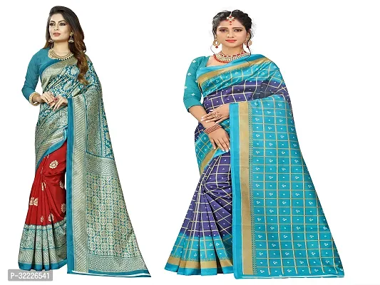 Beautiful Polycotton Printed Women Saree without Blouse piece-Pack Of 2-thumb0