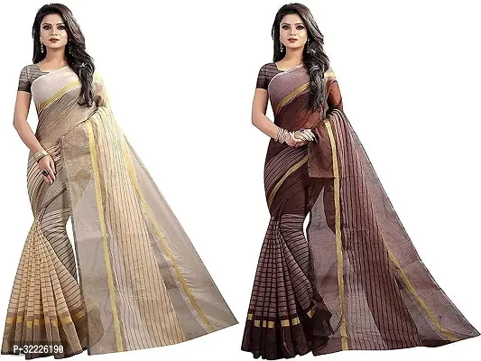 Beautiful Polycotton Striped Women Saree without Blouse piece-Pack Of 2