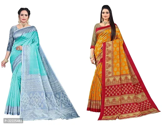 Beautiful Polycotton Printed Women Saree without Blouse piece-Pack Of 2-thumb0