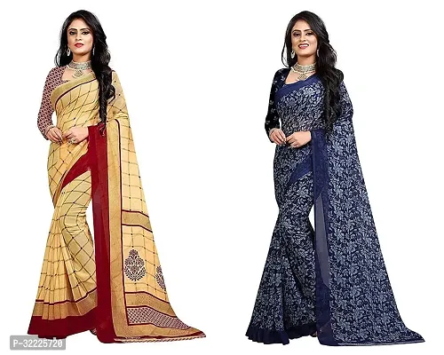 Beautiful Polycotton Printed Women Saree without Blouse piece-Pack Of 2