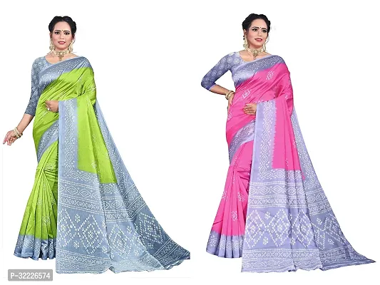 Beautiful Polycotton Printed Women Saree without Blouse piece-Pack Of 2