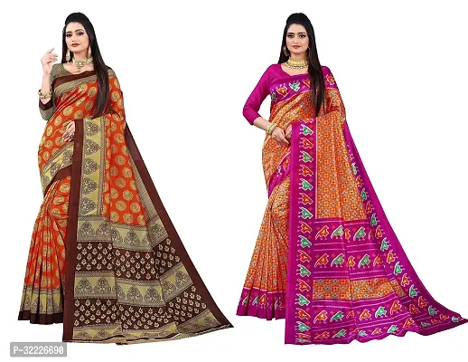 Beautiful Polycotton Printed Women Saree without Blouse piece-Pack Of 2