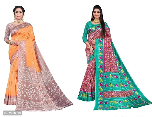 Beautiful Polycotton Printed Women Saree without Blouse piece-Pack Of 2