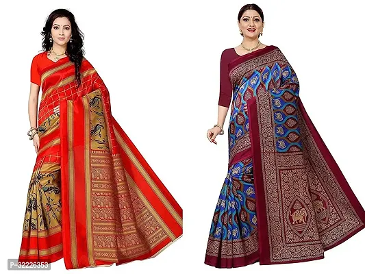 Beautiful Polycotton Printed Women Saree without Blouse piece-Pack Of 2-thumb0